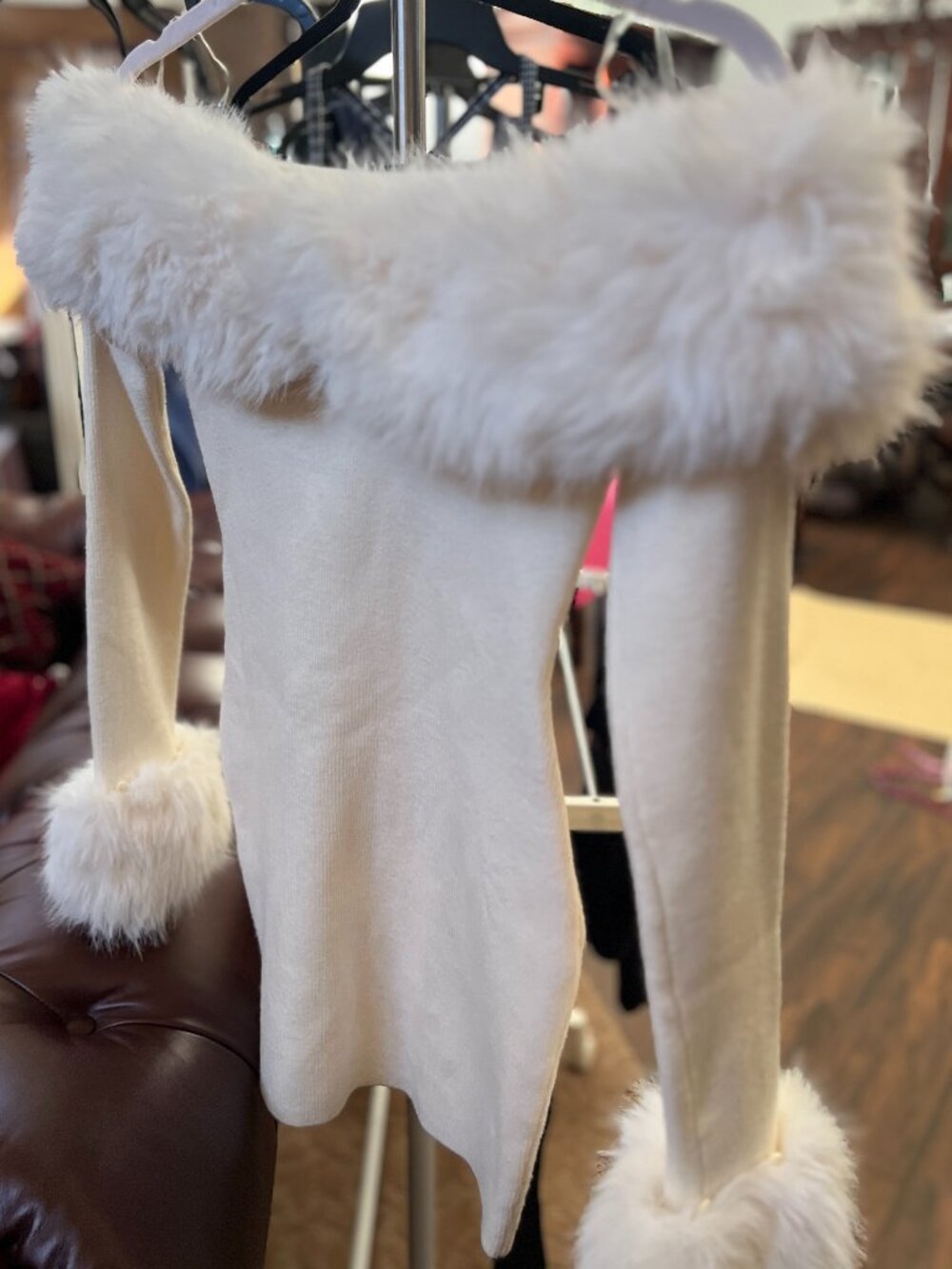 Fashion Nova Faux Fur Off Shoulder Knit Mini Sweater Dress Size S